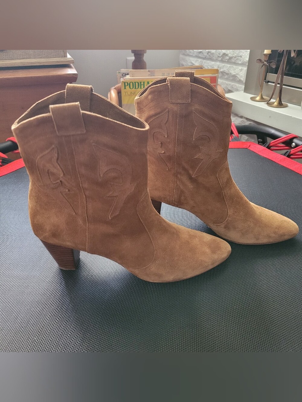 ba&sh Tan Suede Western Ankle Booties Casey